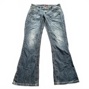 Wrangler Premium Patch Bootcut Jeans Y2K Low Rise Stretch Denim Size: 28 x 30